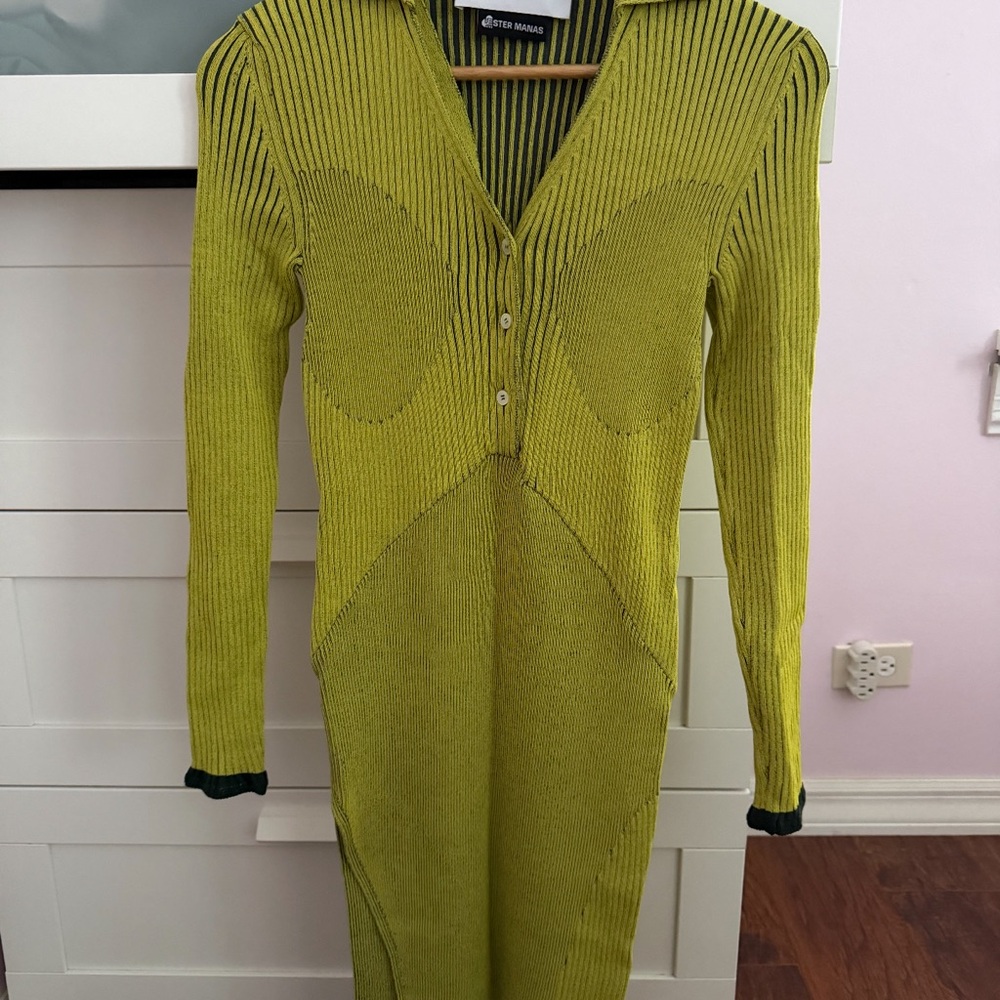 Green Ribbed Knit Mini Dress - Picture 5 of 7